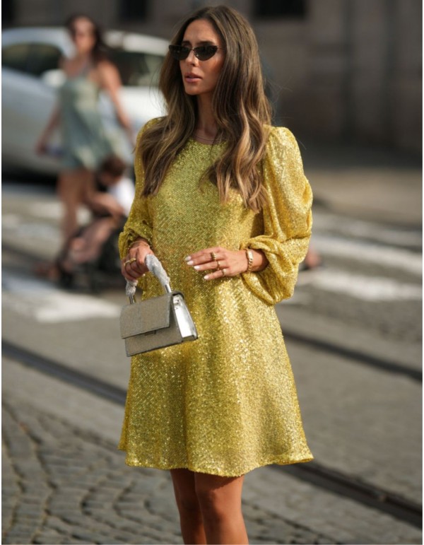 Short sequin dress with puffed sleeves