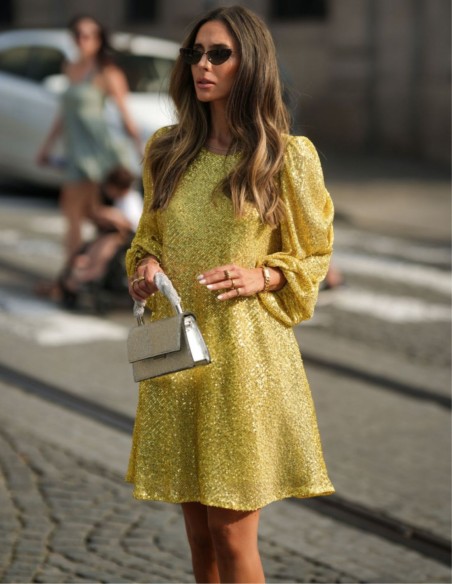 Short sequin dress with puffed sleeves