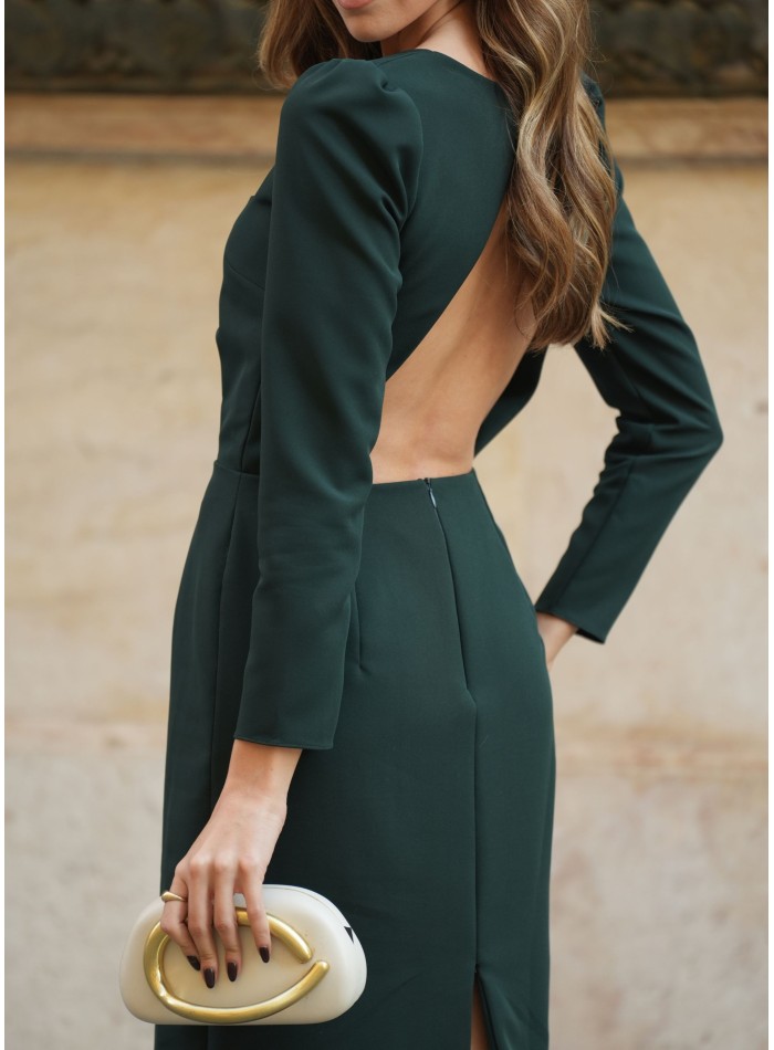 Robe midi vert foncé avec encolure carrée et...