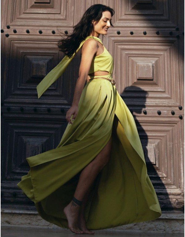 Robe longue à fentes vert lime