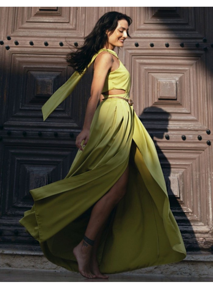 Robe longue à fentes vert lime