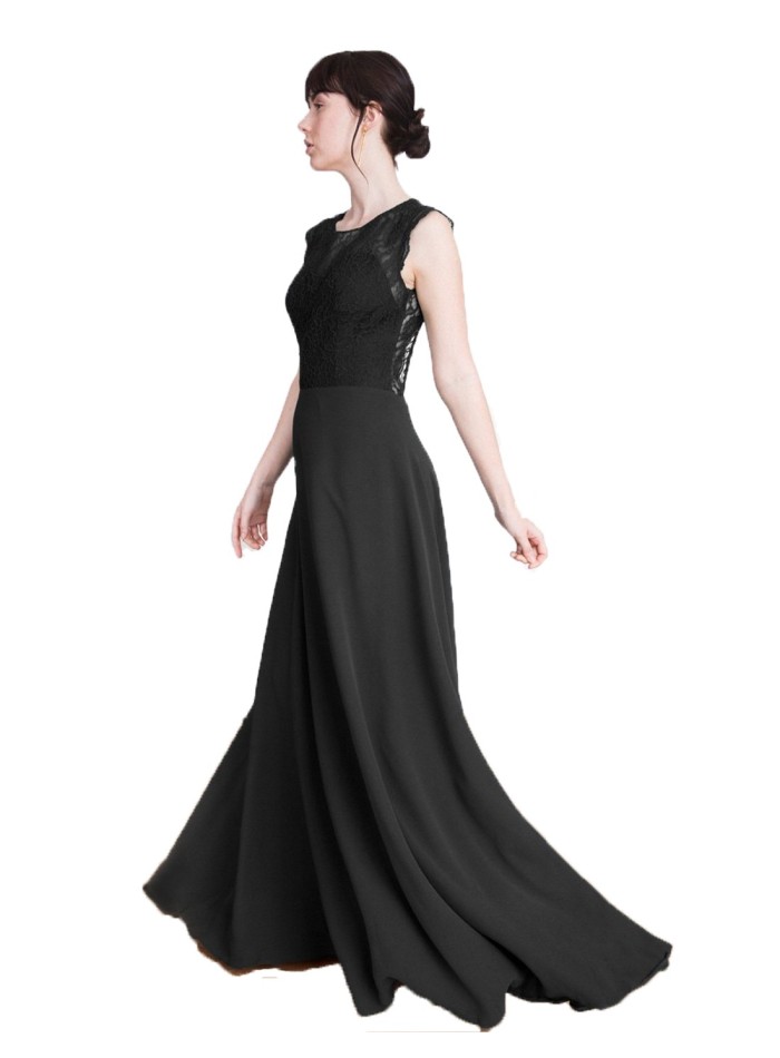 Vestido de fiesta largo con cuerpo de encaje Emma Negro