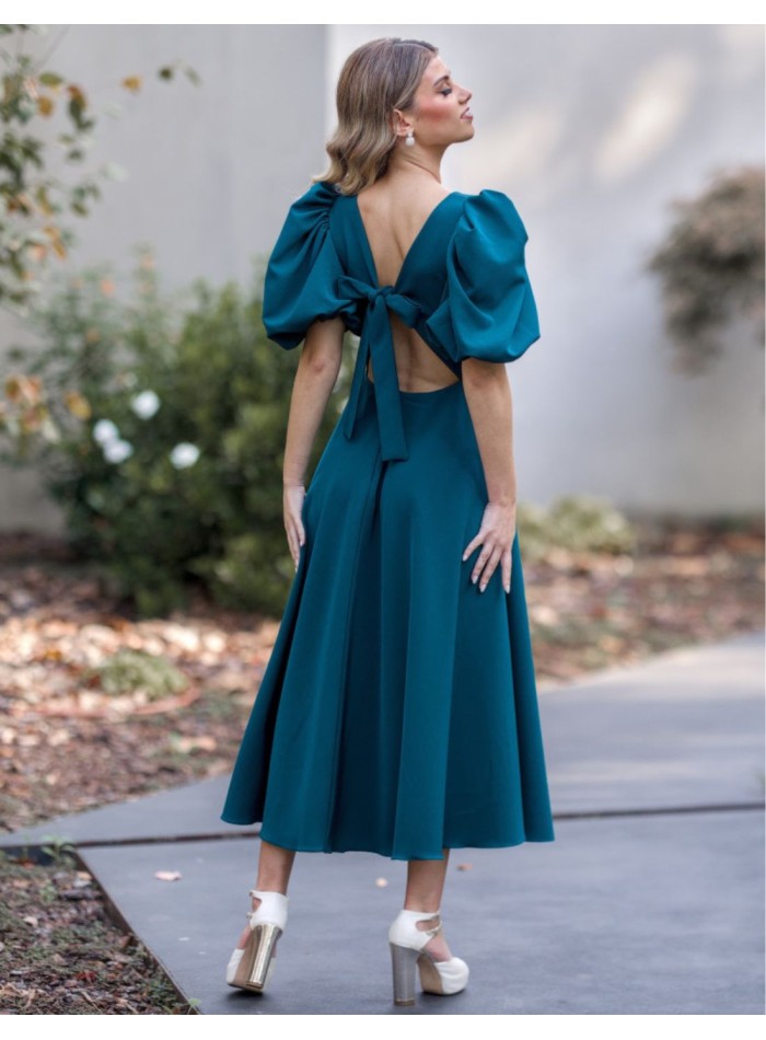 Robe midi verte à manches bouffantes