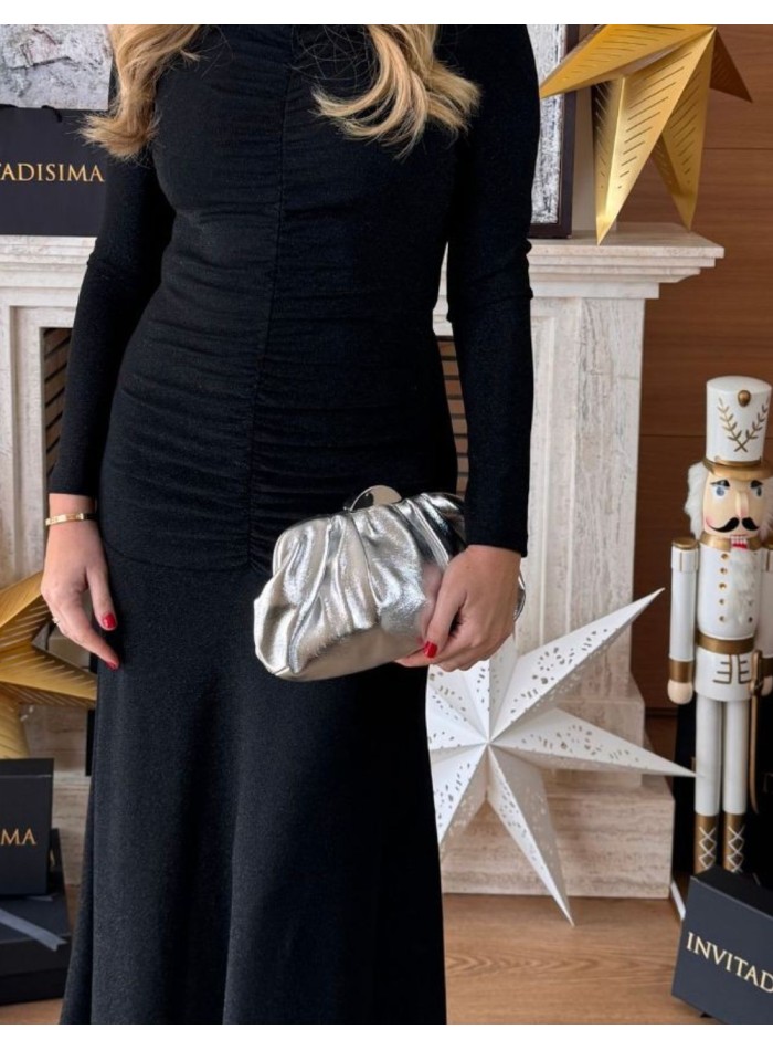Bolso de mano para invitada metalizado en plata para mujer