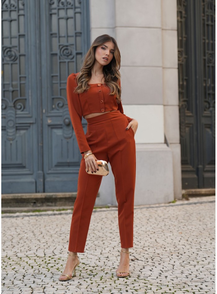 Terracotta high-waist pants with side pockets...