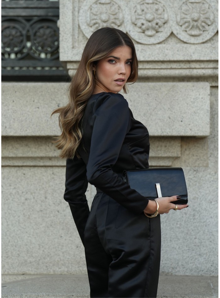 Élégant pantalon noir à taille haute avec...