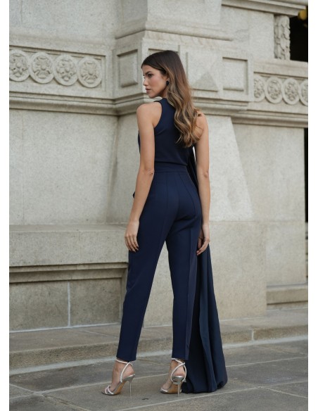 Asymmetrical navy blue top with cape