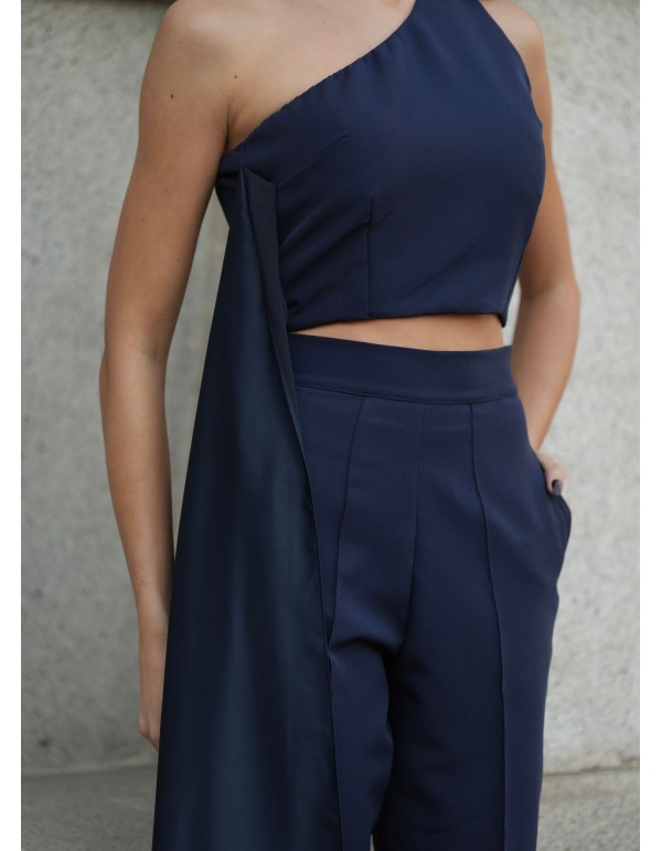 Asymmetrical navy blue top with cape 2