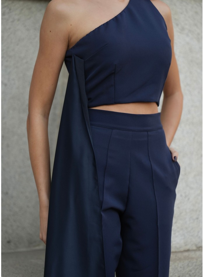 Asymmetrical navy blue top with cape