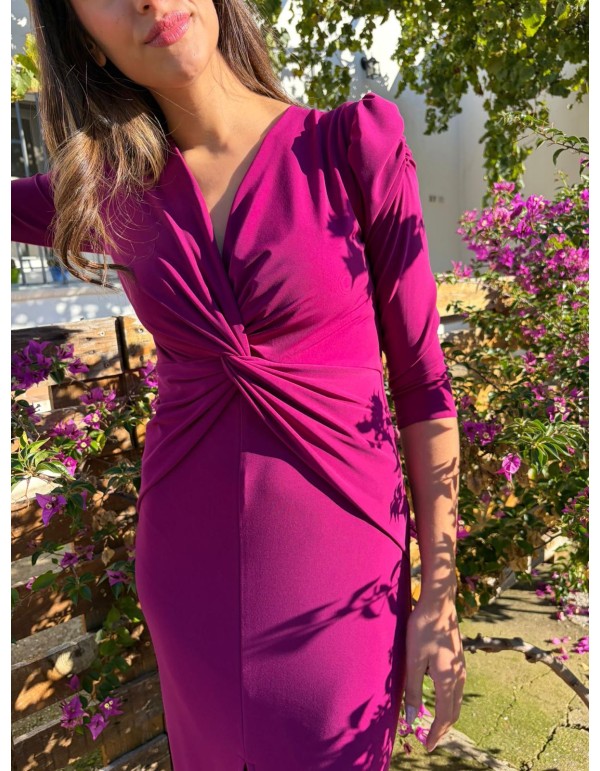 Bougainvillea knit dress with front knot and V-neckline 2