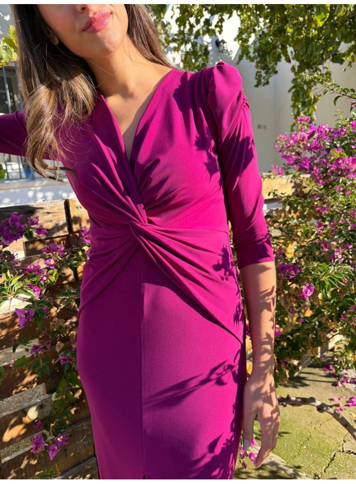 Robe en maille bougainvillier avec nœud sur le...