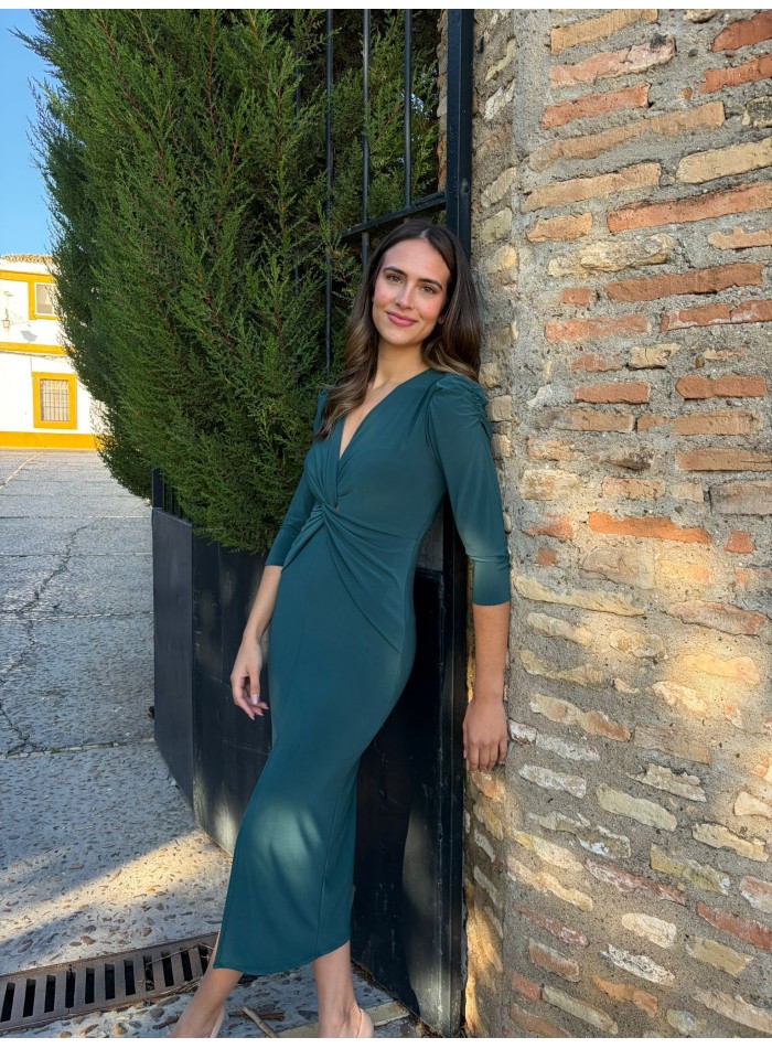 Robe en maille vert émeraude avec nœud sur le...