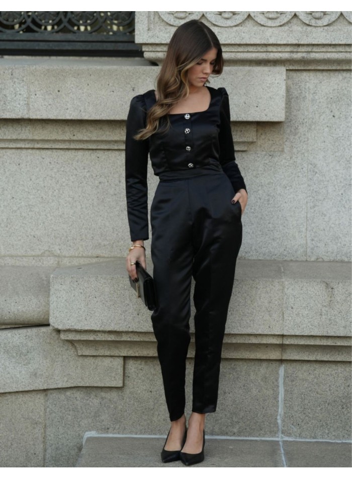 Elegant black high-waist pants with side...
