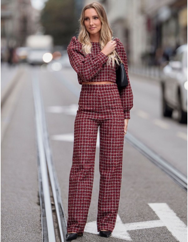 Pantalón largo de tweed rojo