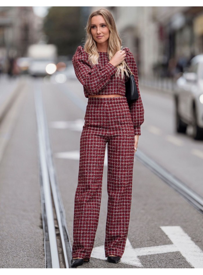 Pantalón largo de tweed rojo