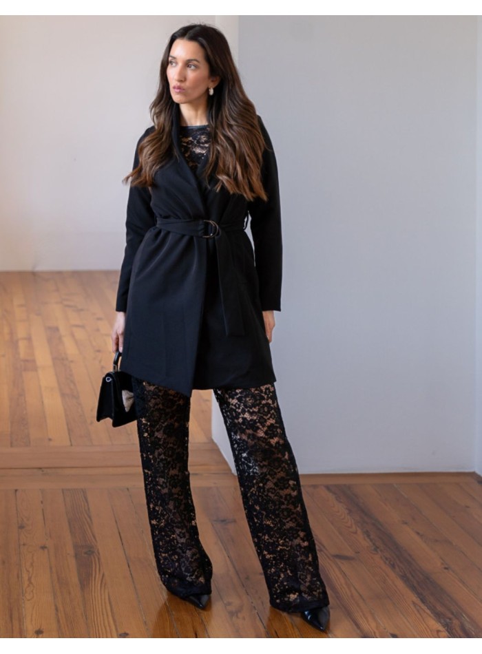 Pantalon long en dentelle noire