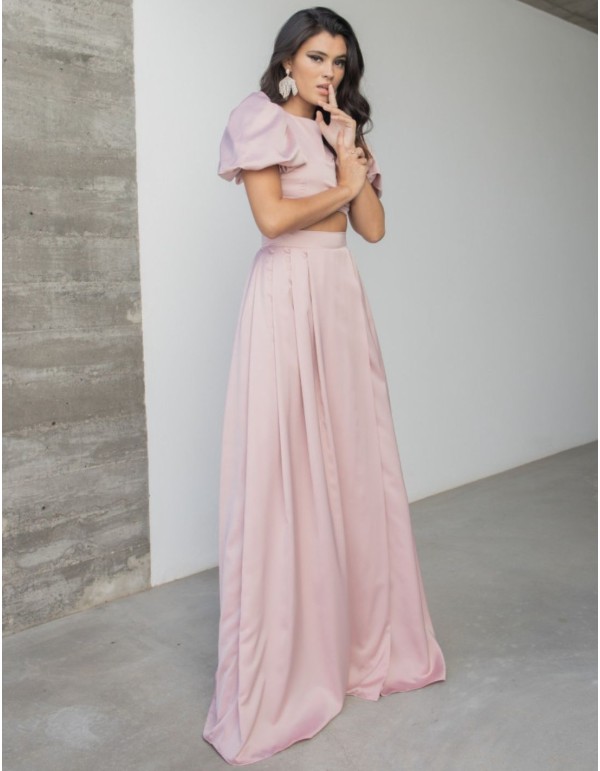 Pink long skirt with lining and invisible zipper