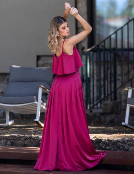 Cherry long skirt with invisible zipper and side slit