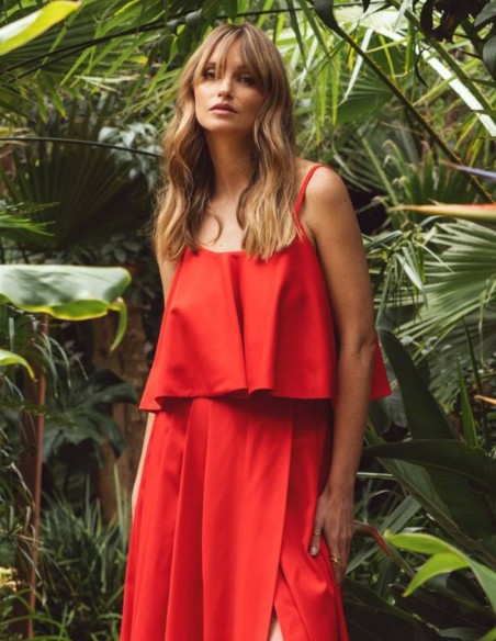 Top de fiesta volante rojo de tirantes