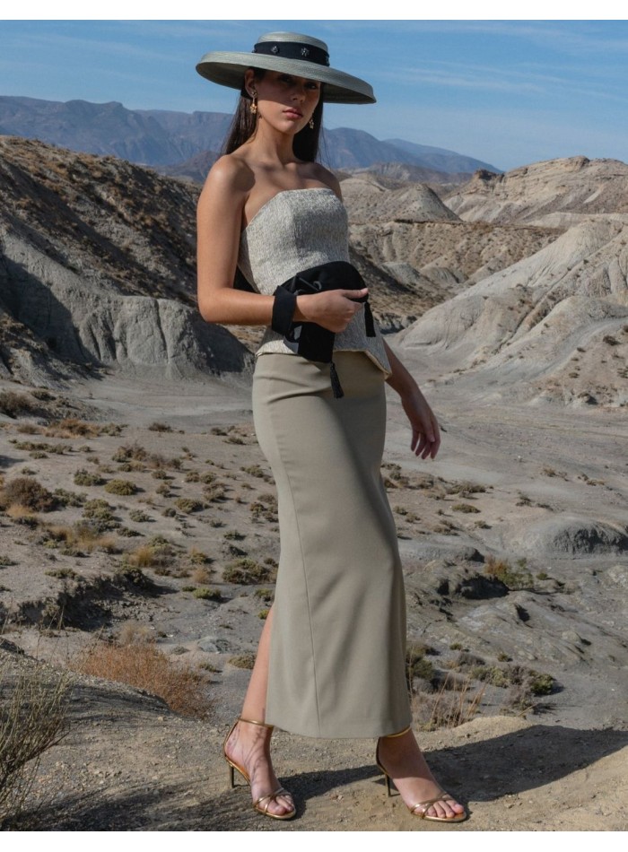 Ensemble bustier asymétrique et jupe en crêpe