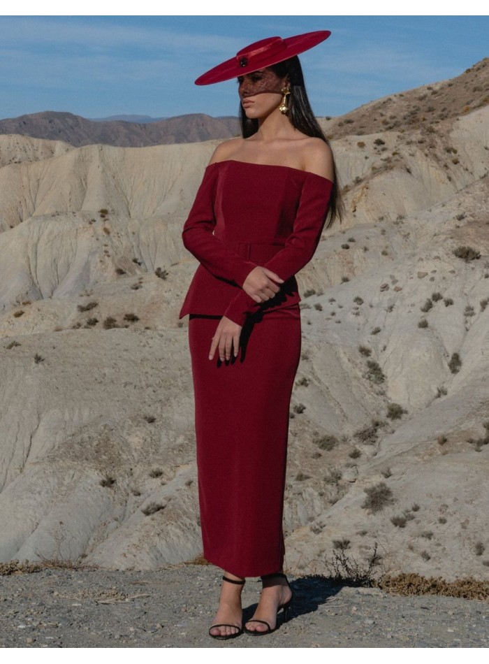 Two-piece set with asymmetrical bardot top and...