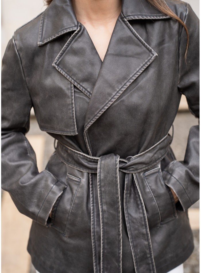 Gray leather effect blazer with lapel collar