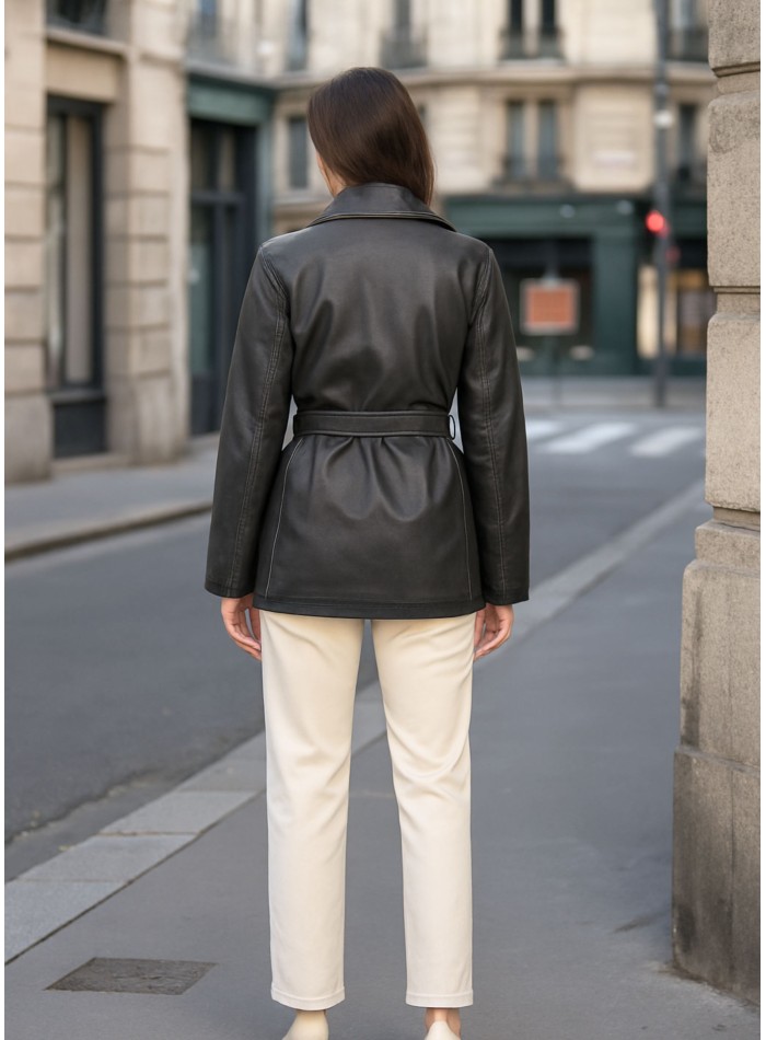 Gray leather effect blazer with lapel collar