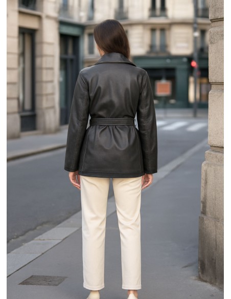 Gray leather effect blazer with lapel collar