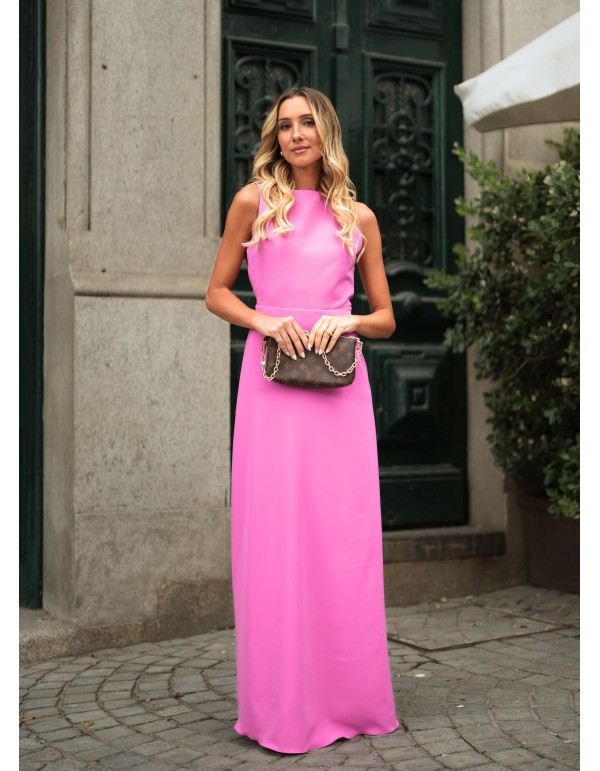 Vestido largo rosa con espalda descubierta 2