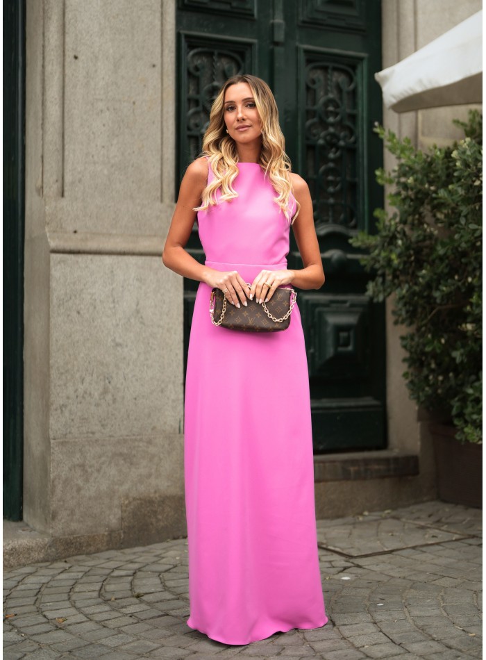 Pink long dress with open back