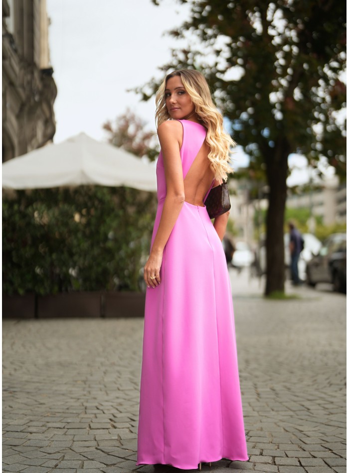 Pink long dress with open back