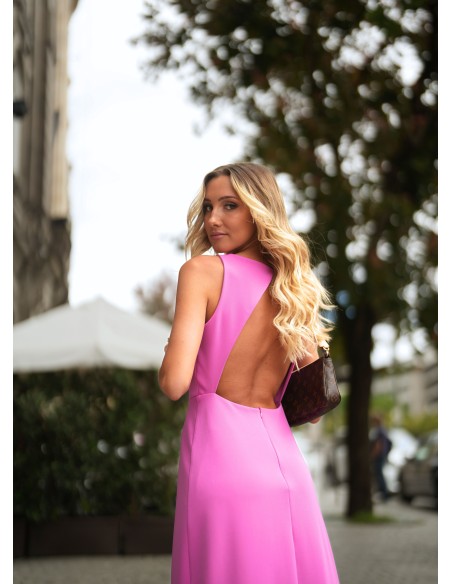 Pink long dress with open back