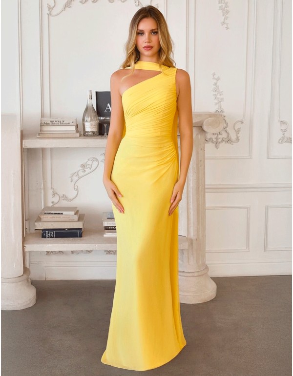 Long gown with asymmetrical Greek style neckline