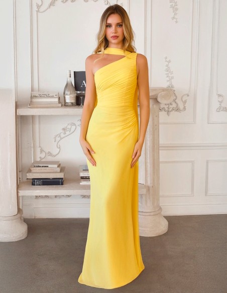 Long gown with asymmetrical Greek style neckline