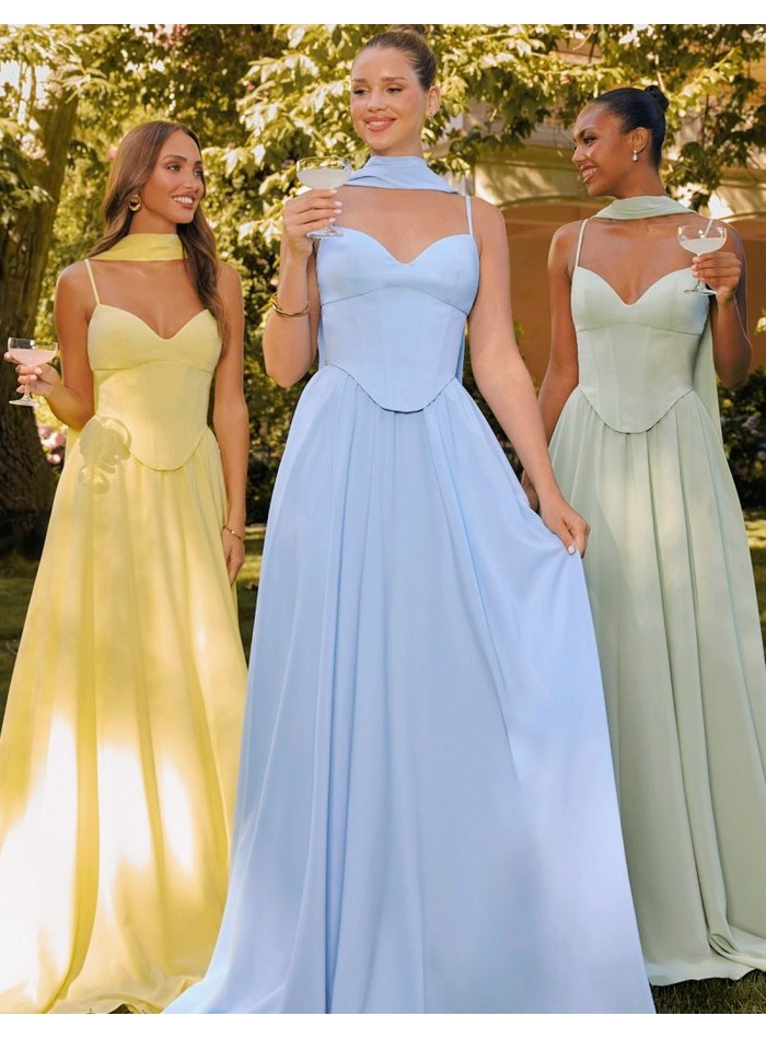 Long gown with corset bodice and flounce skirt