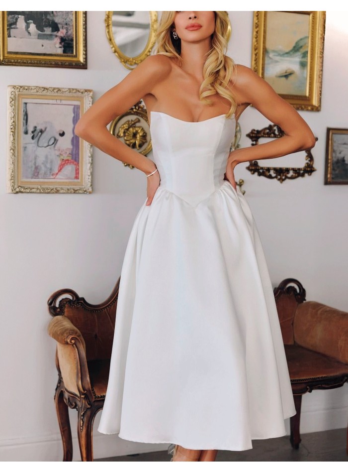 Strapless wedding dress with midi skirt with...