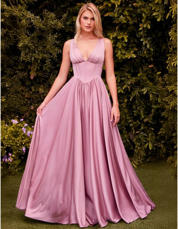 Robe de soirée en satin avec corsage et bretelles dentelés