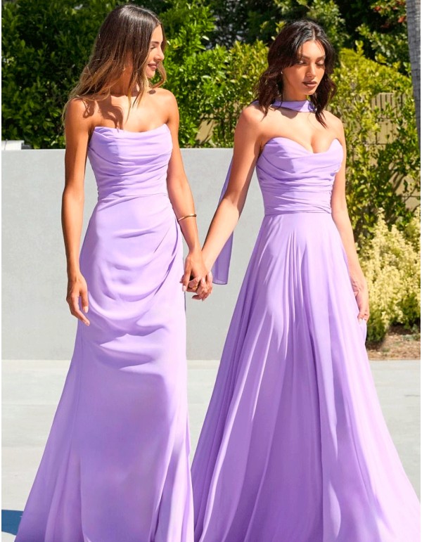 Draped chiffon strapless long strapless wedding guest dress 2