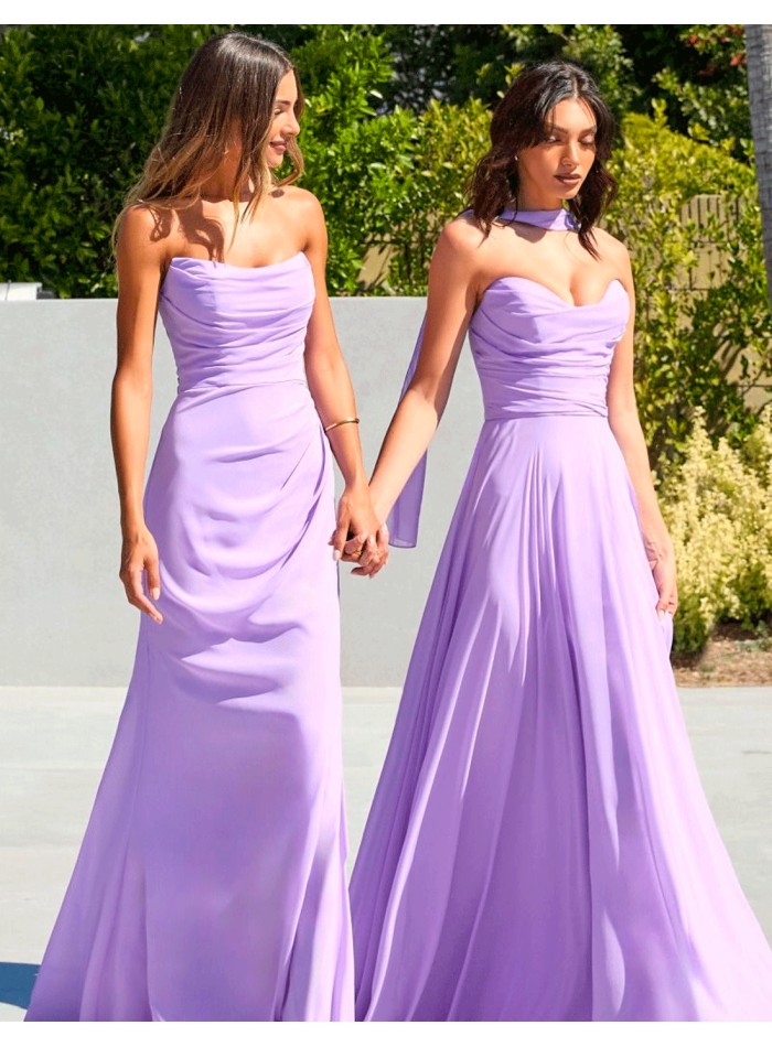 Robe d'invité sans bretelles, longue et drapée,...