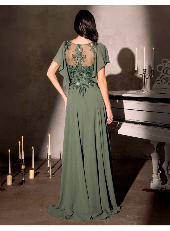 Long ball gown with rhinestone bodice and...