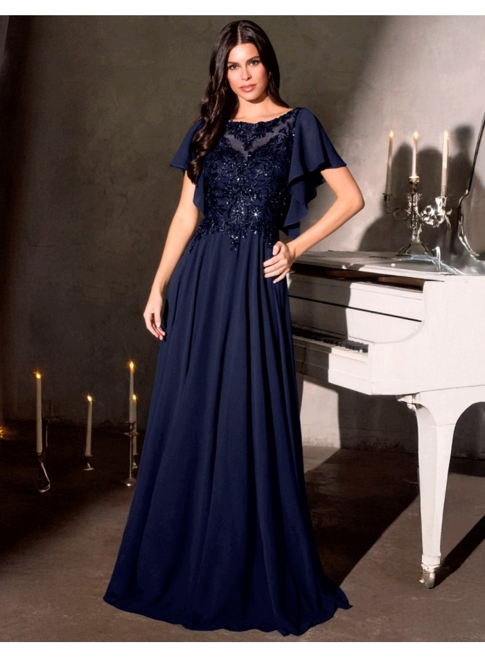 Long ball gown with rhinestone bodice and...