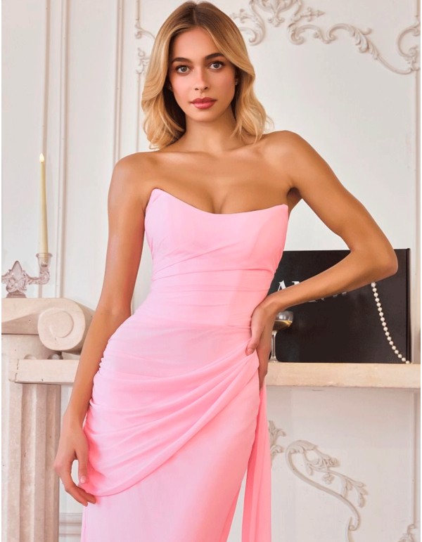 Long chiffon ball gown with strapless neckline and...