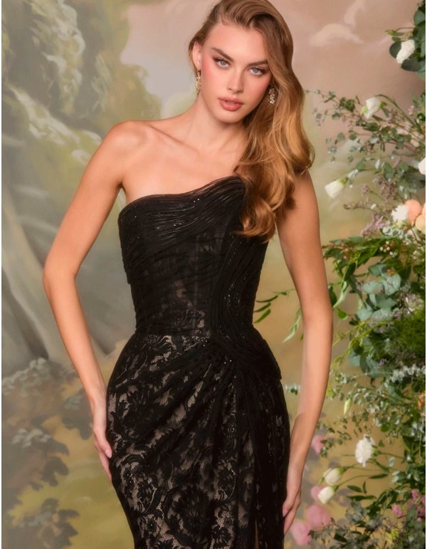 Longue robe bustier en dentelle avec fente latérale et... 2