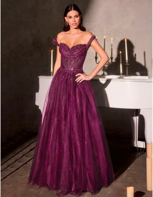 Robe de princesse avec encolure bardot, corsage brodé et...