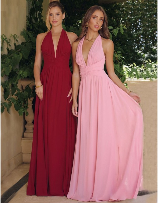 Vestido de fiesta largo para invitada con lazada en el...