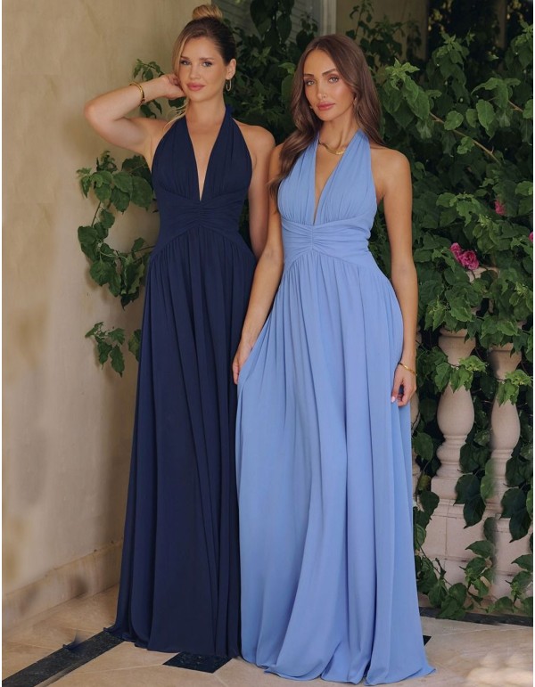 Vestido de fiesta largo para invitada con lazada en el...