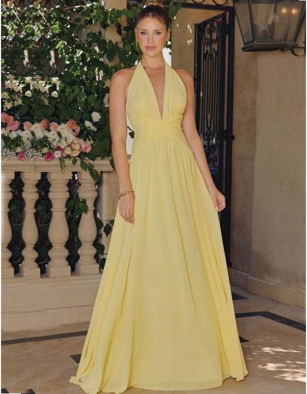 Vestido de fiesta largo para invitada con lazada en el...