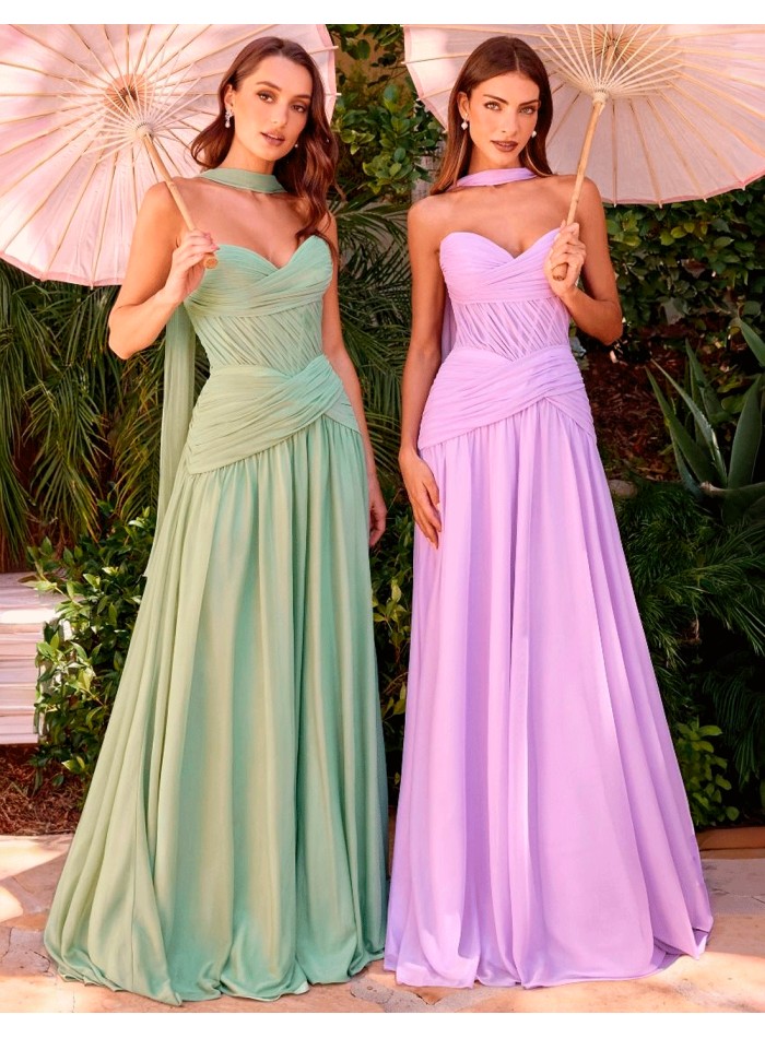 Long chiffon wedding guest dress with...