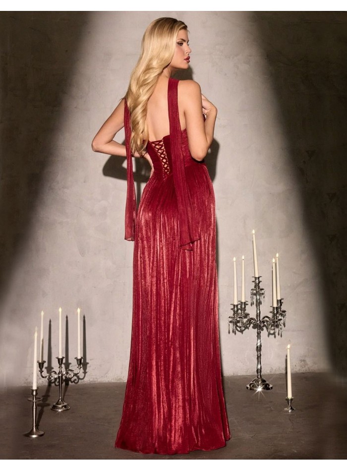 Vestido de invitada largo con escote corazón y...