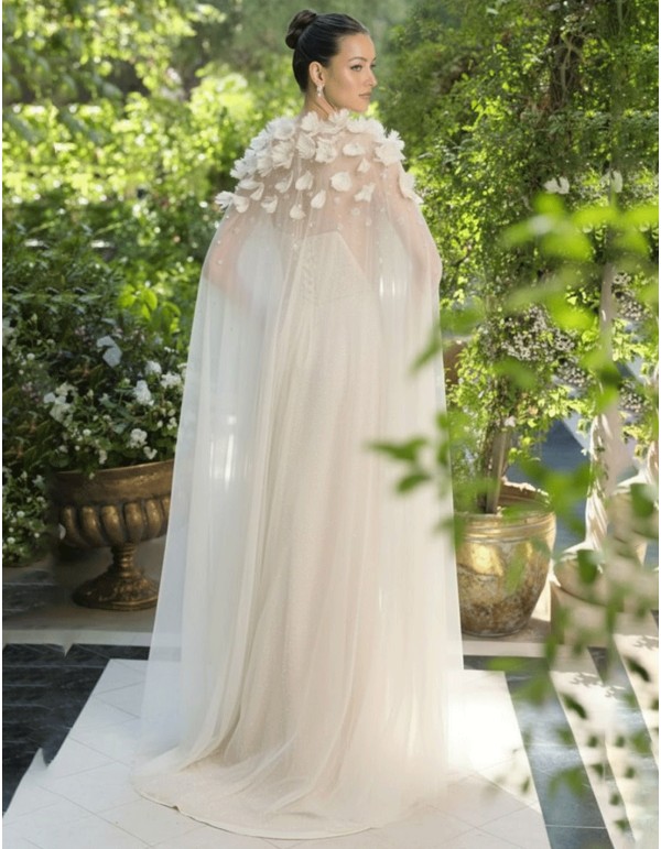 Bridal cape with rhinestones and flower appliqués 2